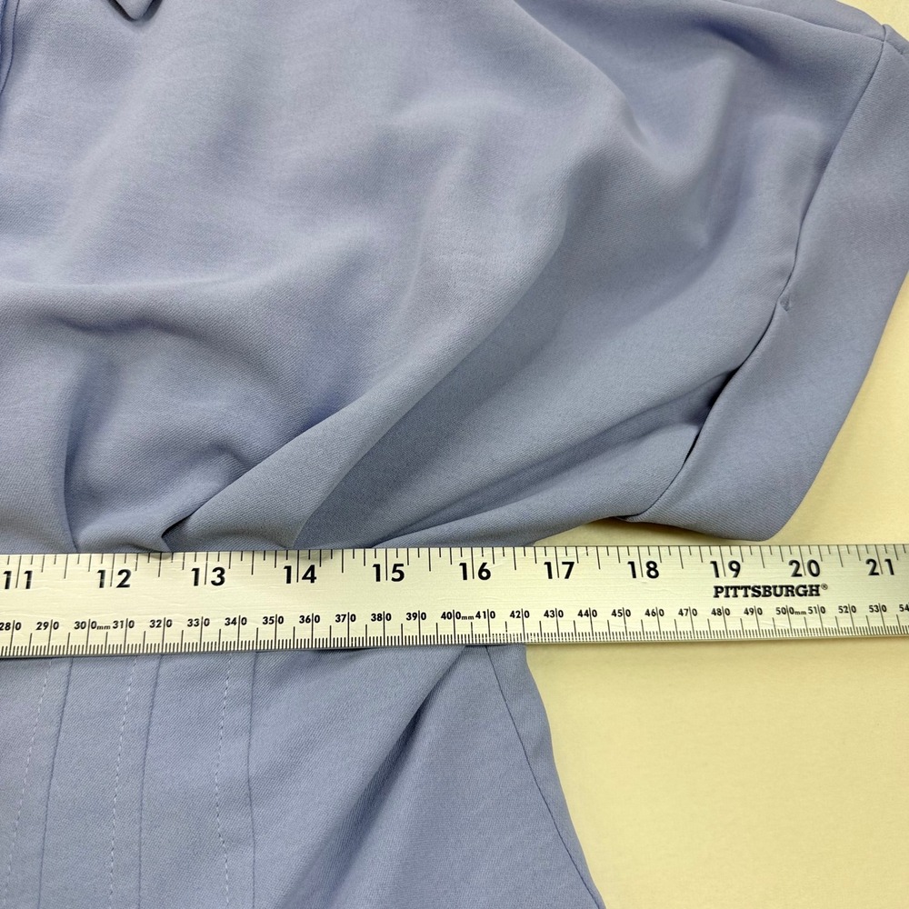 Entro Periwinkle Blue Button Down Pintuck Waist Mini Shirt Dress Short Sleeve L - Picture 9 of 16